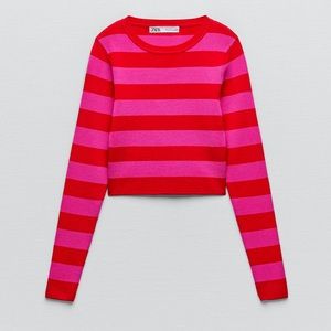 Zara | Sweaters | Zara Basic Rib Knit Pink And Red Stripes Nwt | Poshmark